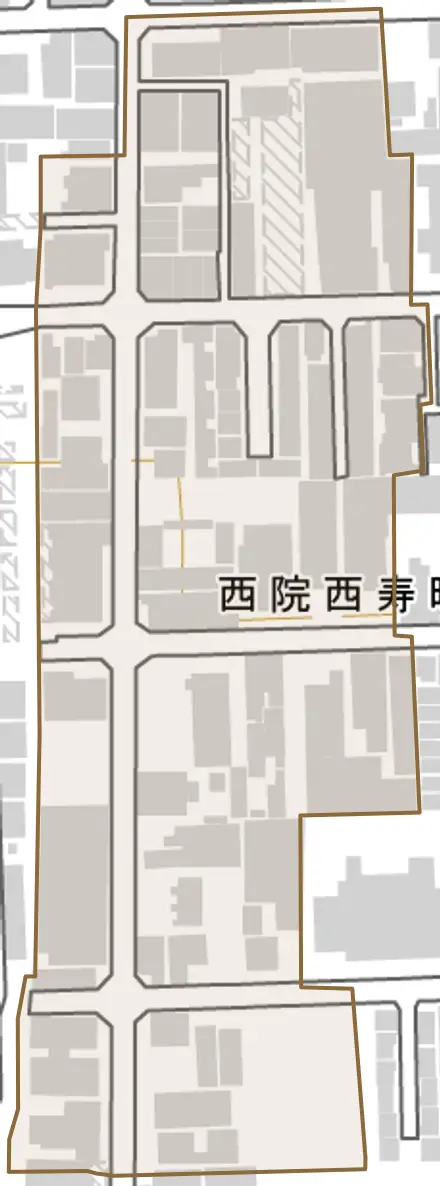 西院西寿町とその周辺の地図。町の範囲を重ねている