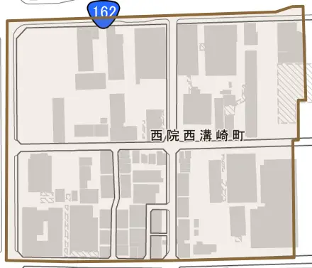 西院西溝崎町とその周辺の地図。町の範囲を重ねている