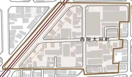 西院太田町とその周辺の地図。町の範囲を重ねている