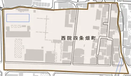 西院四条畑町とその周辺の地図。町の範囲を重ねている
