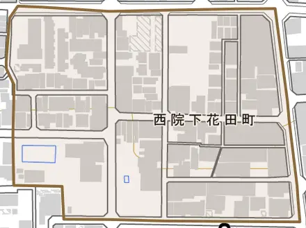 西院下花田町とその周辺の地図。町の範囲を重ねている