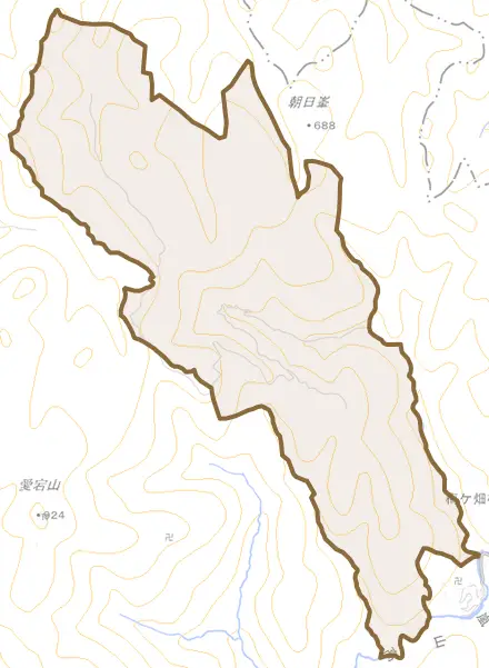 梅ケ畑谷山川西とその周辺の地図。町の範囲を重ねている