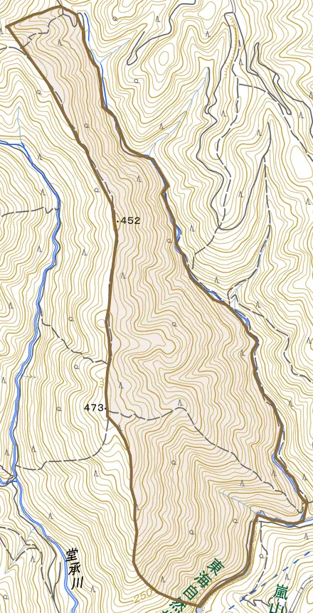 嵯峨清滝八丁山町とその周辺の地図。町の範囲を重ねている