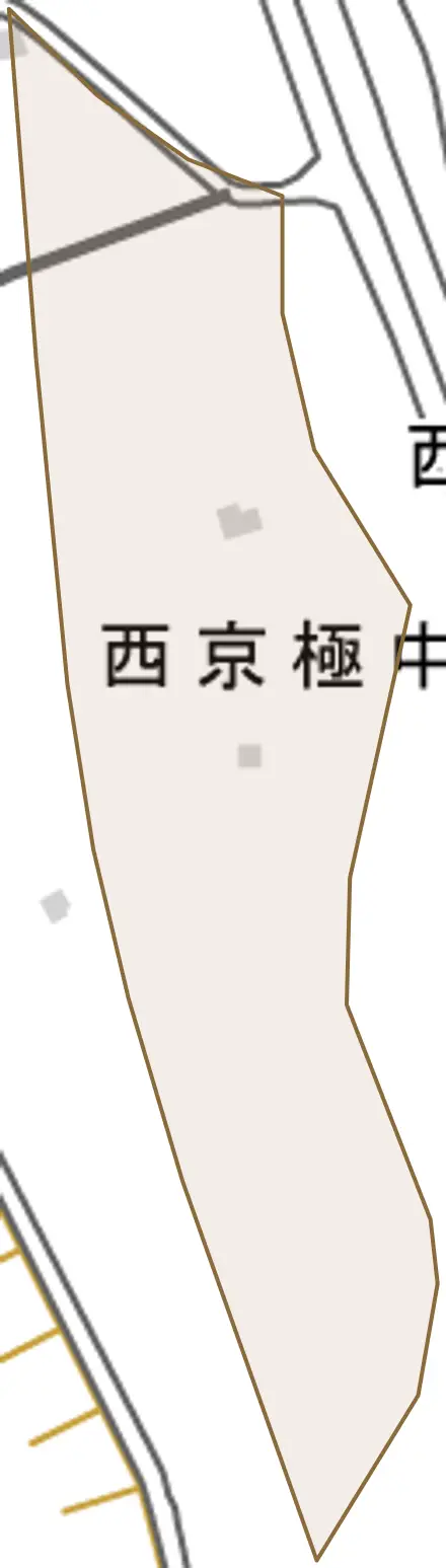 西京極中島町とその周辺の地図。町の範囲を重ねている