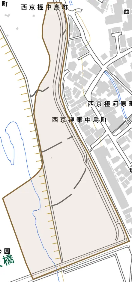西京極東中島町とその周辺の地図。町の範囲を重ねている