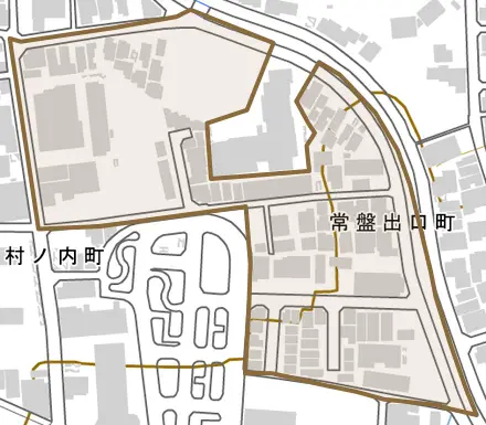 常盤出口町とその周辺の地図。町の範囲を重ねている
