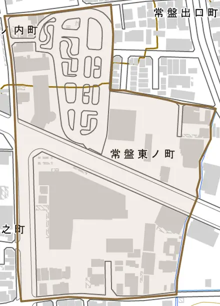 常盤東ノ町とその周辺の地図。町の範囲を重ねている