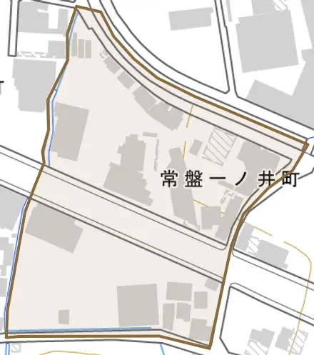 常盤一ノ井町とその周辺の地図。町の範囲を重ねている
