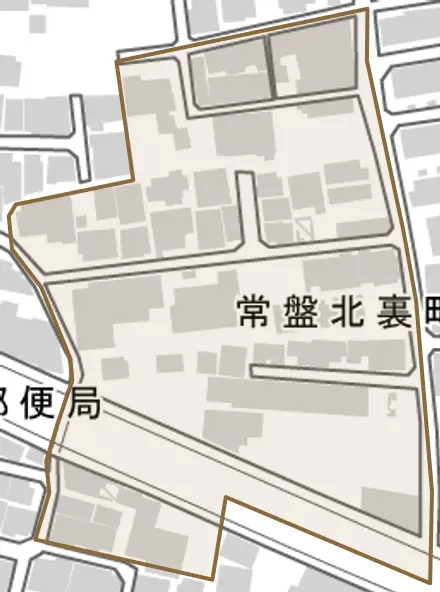 常盤北裏町とその周辺の地図。町の範囲を重ねている