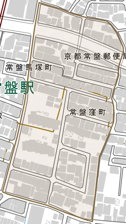 常盤窪町とその周辺の地図。町の範囲を重ねている