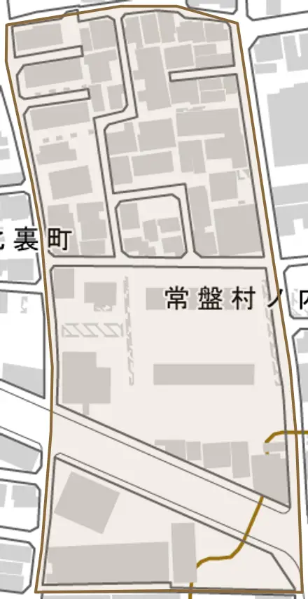 常盤村ノ内町とその周辺の地図。町の範囲を重ねている