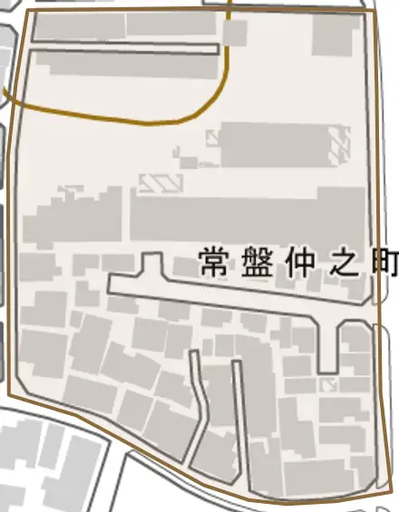常盤仲之町とその周辺の地図。町の範囲を重ねている