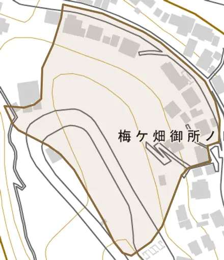 梅ケ畑御所ノ口町とその周辺の地図。町の範囲を重ねている