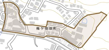 梅ケ畑畑町とその周辺の地図。町の範囲を重ねている