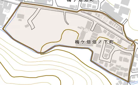 梅ケ畑畑ノ下町とその周辺の地図。町の範囲を重ねている