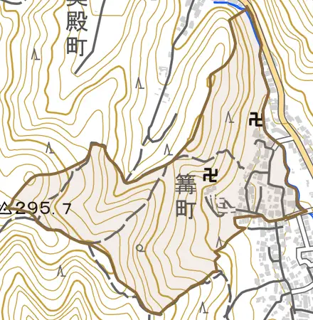 梅ケ畑篝町とその周辺の地図。町の範囲を重ねている