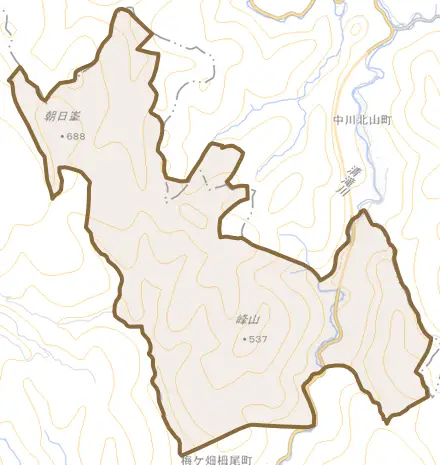梅ケ畑亀石町とその周辺の地図。町の範囲を重ねている