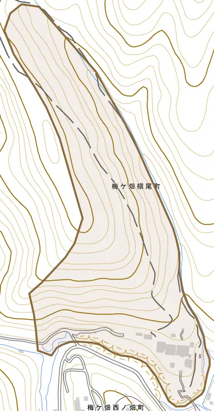 梅ケ畑槇尾町とその周辺の地図。町の範囲を重ねている