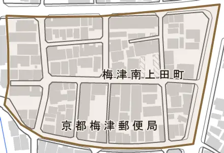 梅津南上田町とその周辺の地図。町の範囲を重ねている