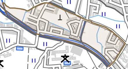 梅津坂本町とその周辺の地図。町の範囲を重ねている