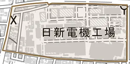 梅津高畝町とその周辺の地図。町の範囲を重ねている