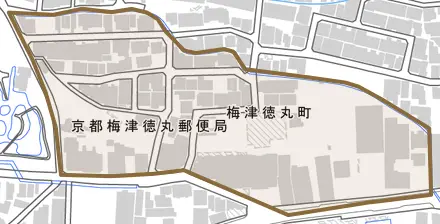 梅津徳丸町とその周辺の地図。町の範囲を重ねている