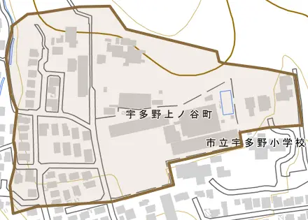宇多野上ノ谷町とその周辺の地図。町の範囲を重ねている