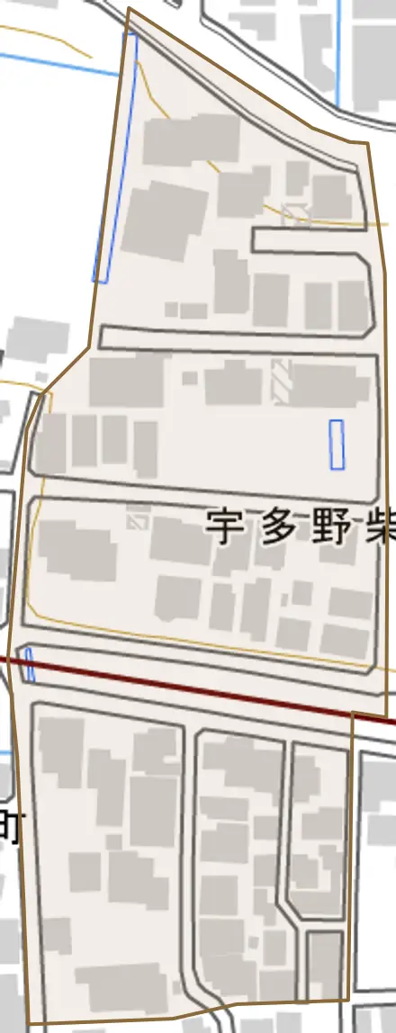 宇多野柴橋町とその周辺の地図。町の範囲を重ねている