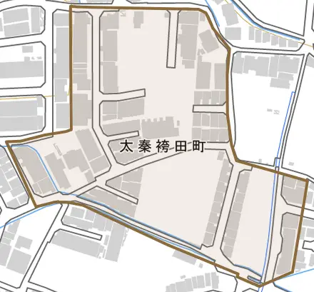太秦袴田町とその周辺の地図。町の範囲を重ねている