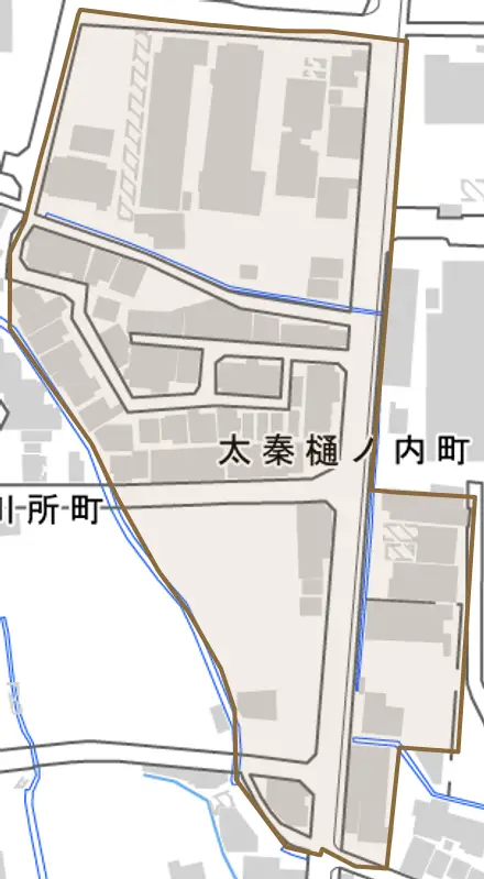 太秦樋ノ内町とその周辺の地図。町の範囲を重ねている
