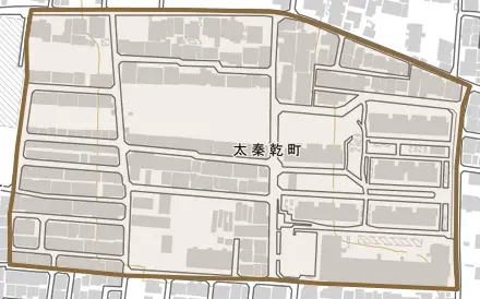 太秦乾町とその周辺の地図。町の範囲を重ねている