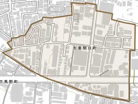 太秦開日町とその周辺の地図。町の範囲を重ねている
