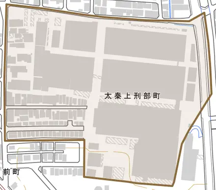 太秦上刑部町とその周辺の地図。町の範囲を重ねている