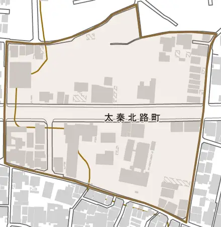 太秦北路町とその周辺の地図。町の範囲を重ねている