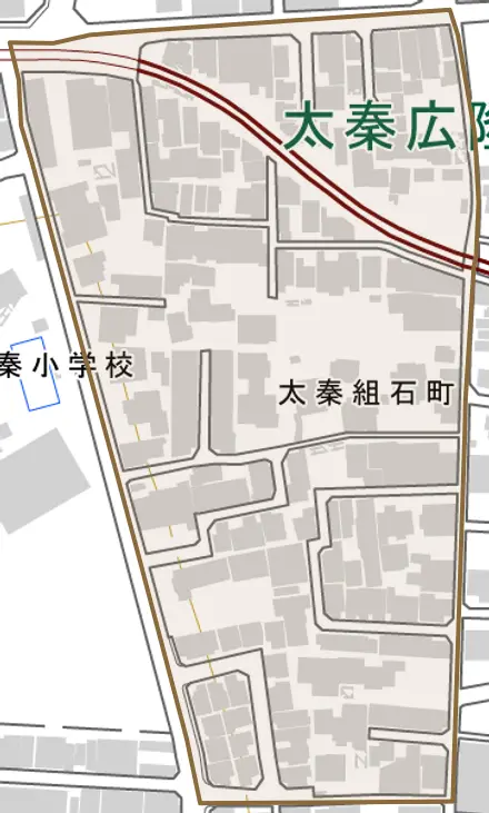 太秦組石町とその周辺の地図。町の範囲を重ねている