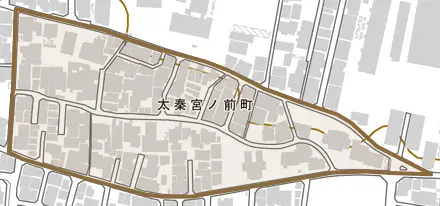 太秦宮ノ前町とその周辺の地図。町の範囲を重ねている