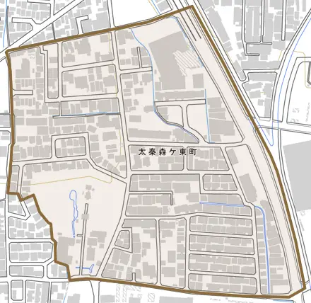 太秦森ケ東町とその周辺の地図。町の範囲を重ねている