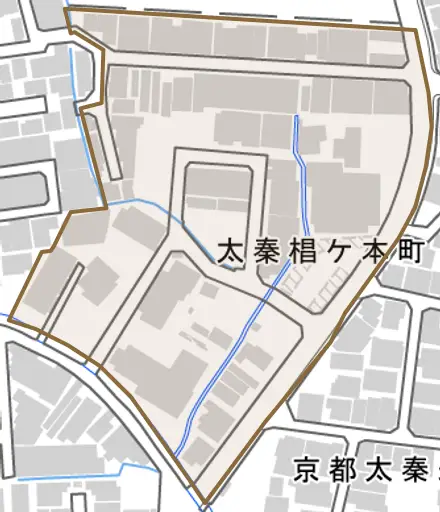 太秦椙ケ本町とその周辺の地図。町の範囲を重ねている