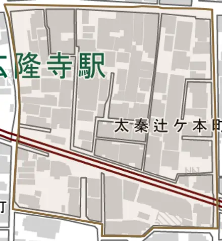 太秦辻ケ本町とその周辺の地図。町の範囲を重ねている