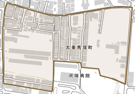 太秦馬塚町とその周辺の地図。町の範囲を重ねている