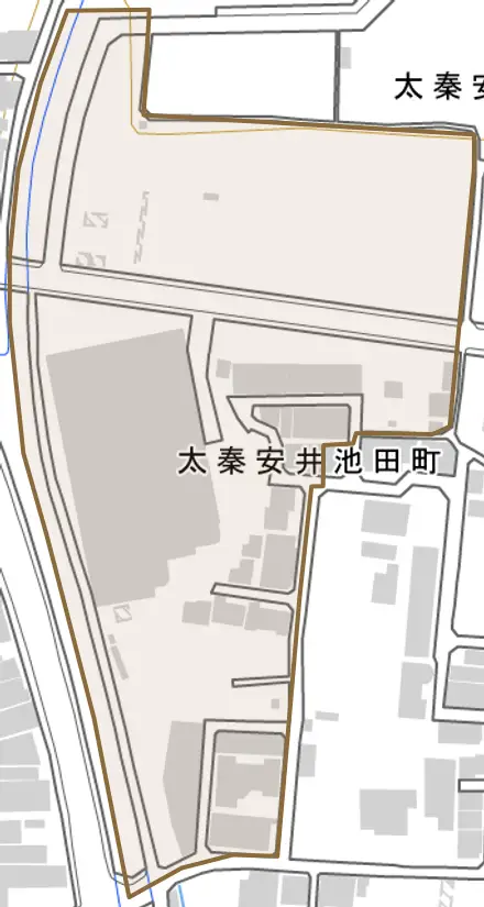 太秦安井池田町とその周辺の地図。町の範囲を重ねている