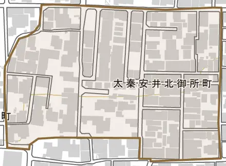 太秦安井北御所町とその周辺の地図。町の範囲を重ねている