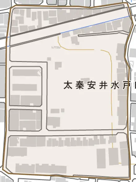 太秦安井水戸田町とその周辺の地図。町の範囲を重ねている