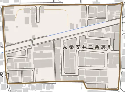 太秦安井二条裏町とその周辺の地図。町の範囲を重ねている