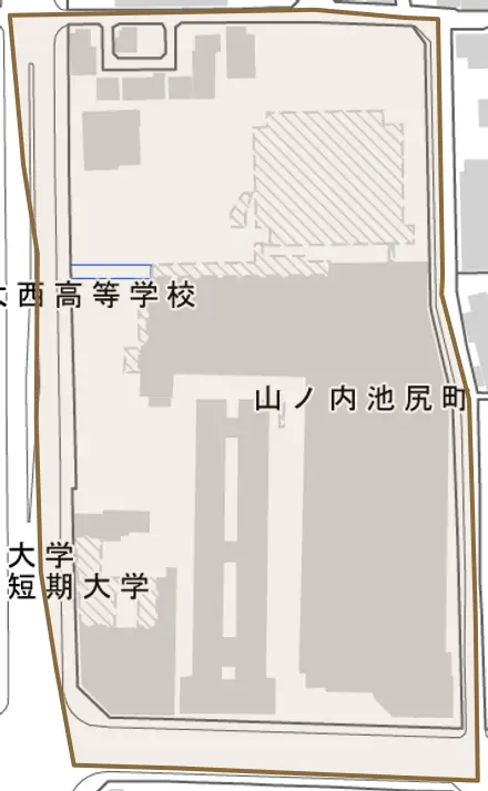 山ノ内池尻町とその周辺の地図。町の範囲を重ねている