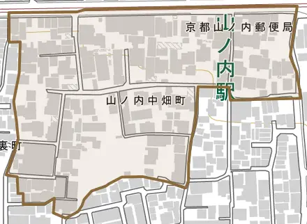 山ノ内中畑町とその周辺の地図。町の範囲を重ねている
