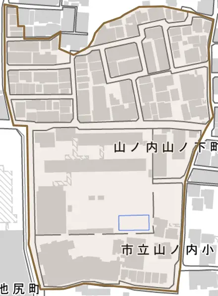 山ノ内山ノ下町とその周辺の地図。町の範囲を重ねている
