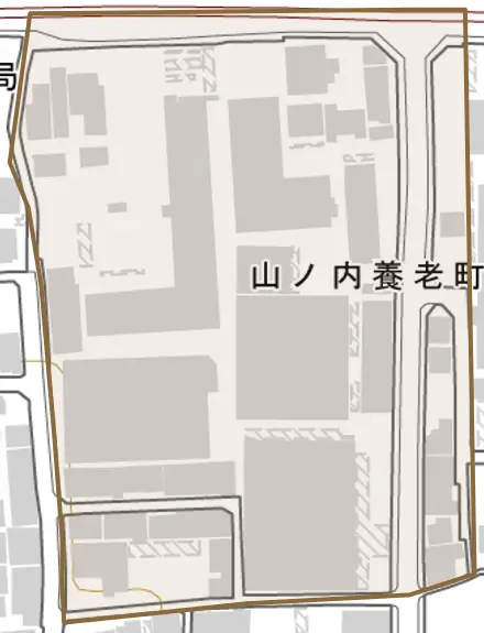 山ノ内養老町とその周辺の地図。町の範囲を重ねている