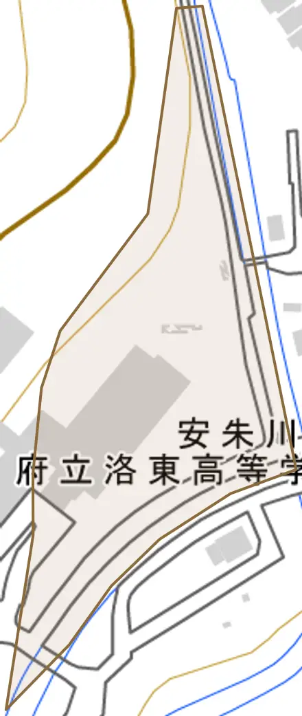 安朱川向町とその周辺の地図。町の範囲を重ねている