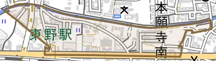 東野北井ノ上町とその周辺の地図。町の範囲を重ねている